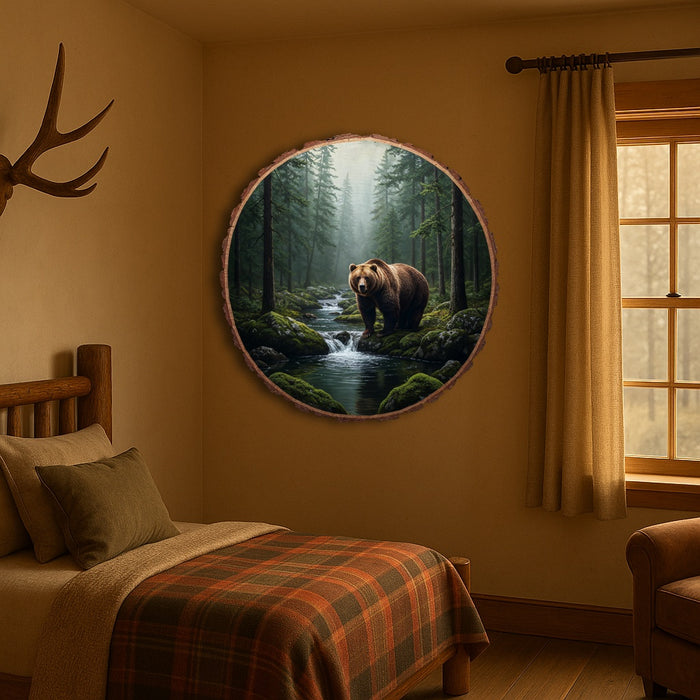 Wooden UV printed poster - Bear by the Stream