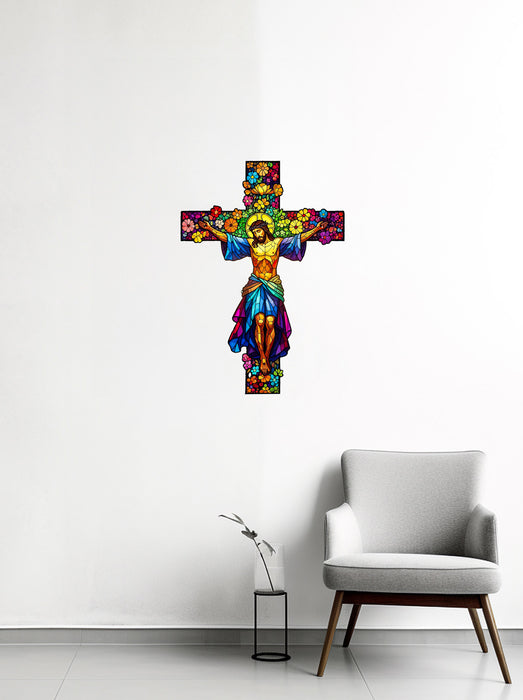 Pictura pe lemn- Cruce creștină Isus Lucios