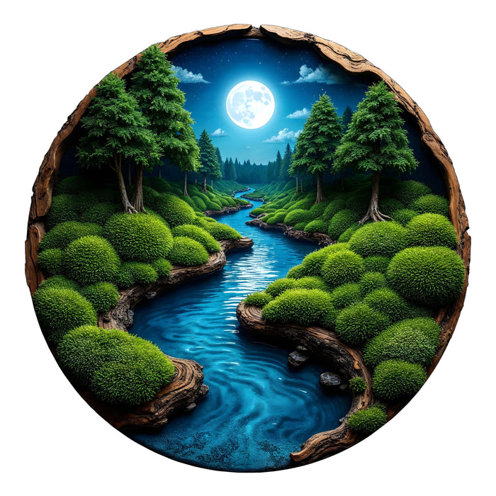 Moon night - moss - Wooden Jigsaw Puzzle