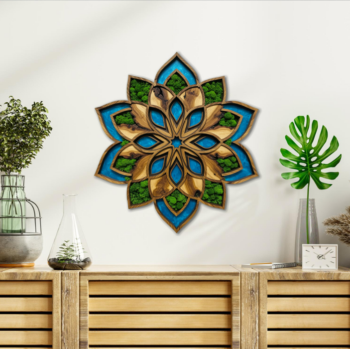 Moss wooden poster - Mandala Flore