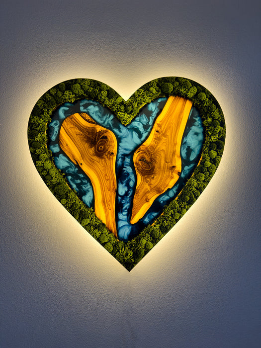 Svítící obraz mechový Heart - Blue Samba
