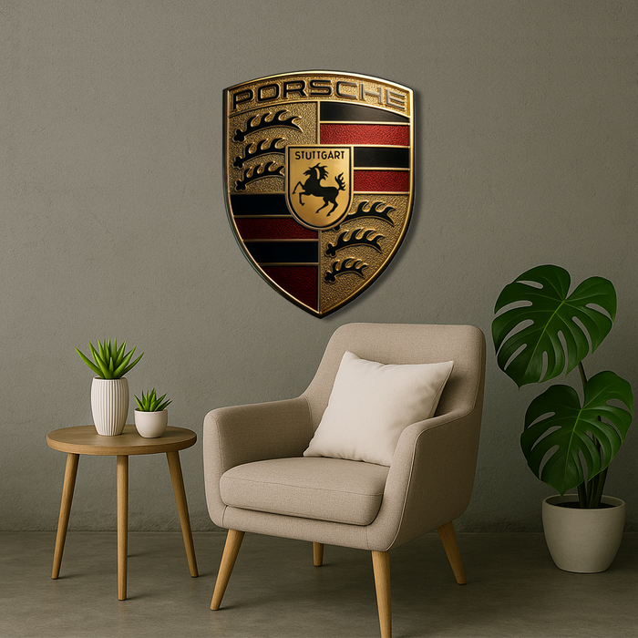 Wooden UV printed poster - Porsche - logo