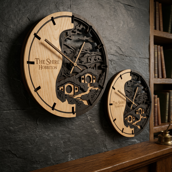 LOTR Hob– Handgefertigte 3D Eichenholz Wanduhr | 30cm | 50cm | 84cm
