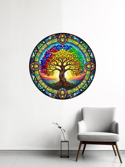 Pictura pe lemn- Arborele vieții Mandala cu aspect sticlos