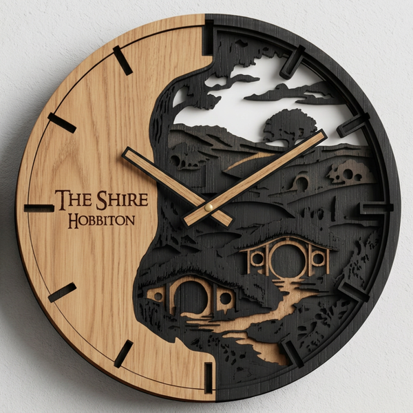 3D Dubové drevené hodiny LOTR Hob 30cm-50cm-84cm