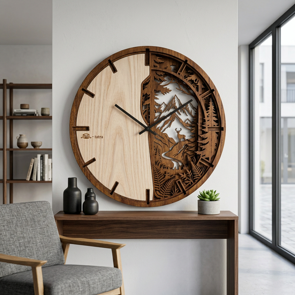 Horloge murale en chêne massif - Montagne Atama