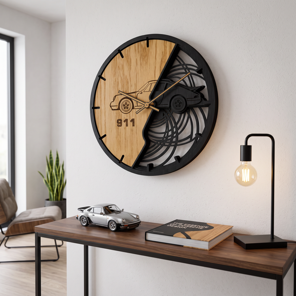 Horloge Murale en Chêne Massif « Voiture de Sport » – L'Élégance Sculpturale d'un Artisanat d'Art