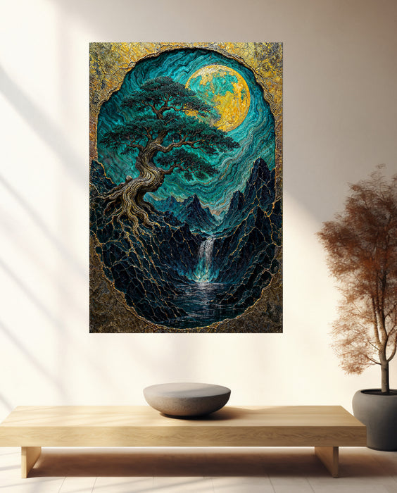 Gold HDF poster - Pine Tree of Life - Golden moon