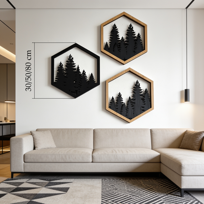 Décoration murale en chêne naturel massif – 3 Hexagon Skvirk