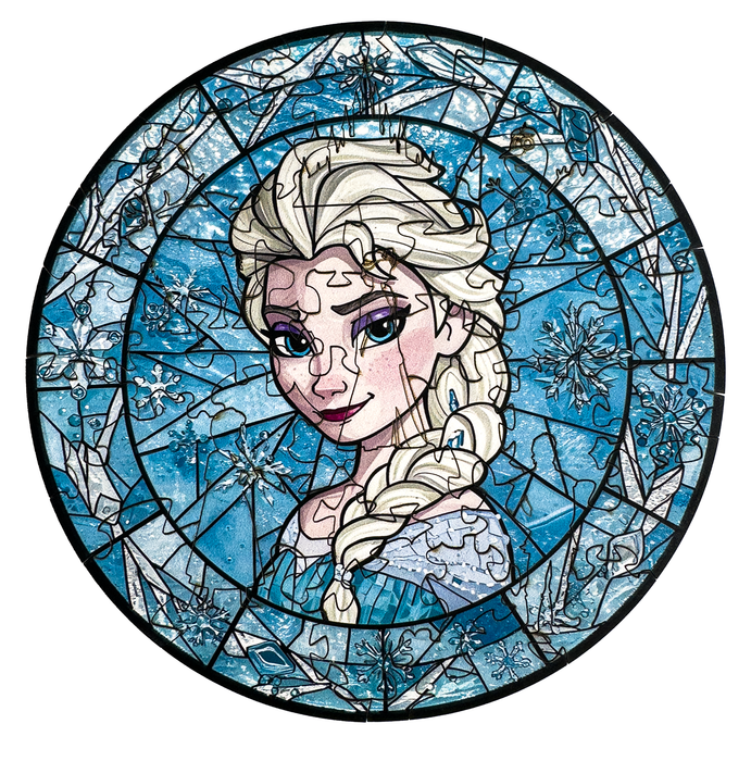 Elza z Ľadového kráľovstva - sklenený efekt - drevené puzzle