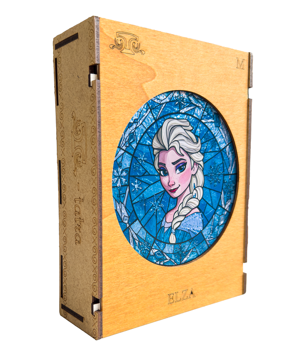 Elza z Ľadového kráľovstva - sklenený efekt - drevené puzzle
