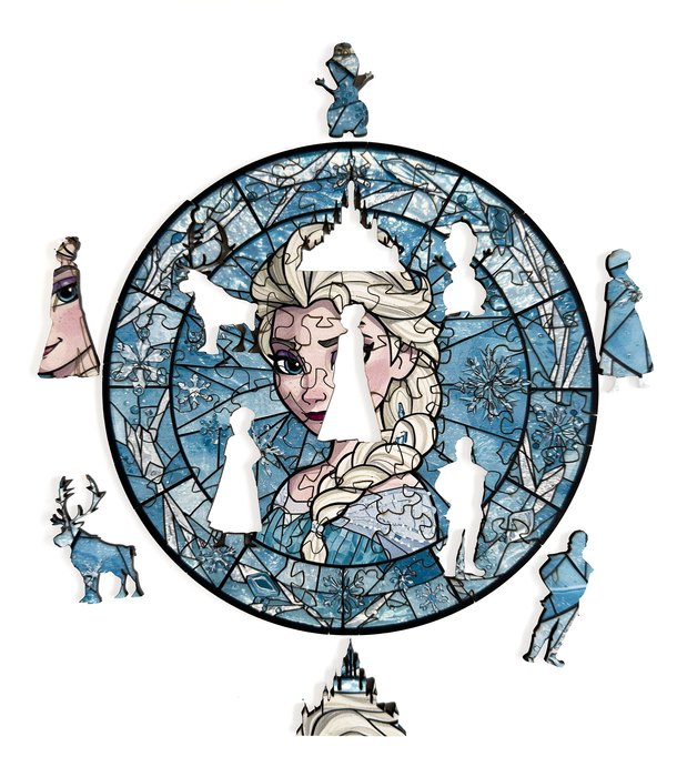 Elza z Ľadového kráľovstva - sklenený efekt - drevené puzzle