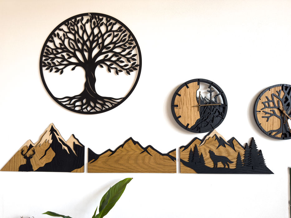 Décoration murale en chêne naturel massif – Montagnes et paysage