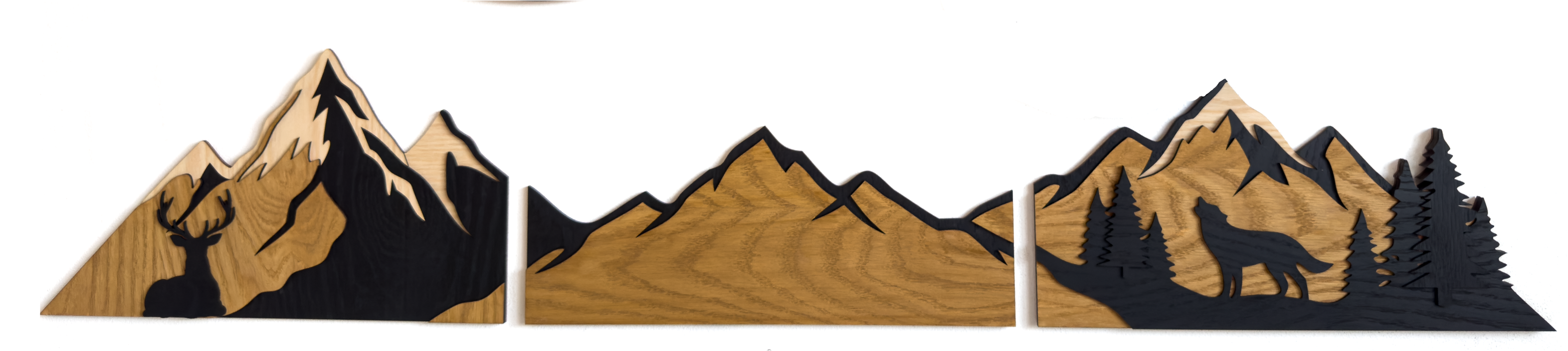 Décoration murale en chêne naturel massif – Montagnes et paysage