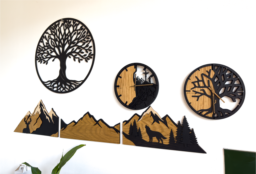 Décoration murale en chêne naturel massif – Montagnes et paysage