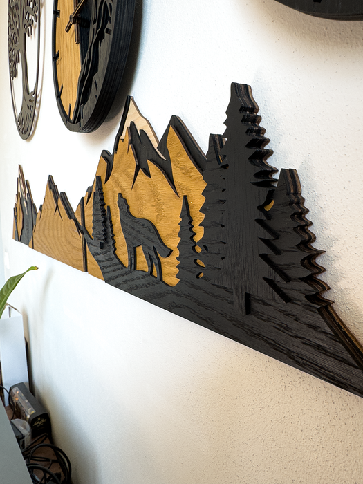 Décoration murale en chêne naturel massif – Montagnes et paysage