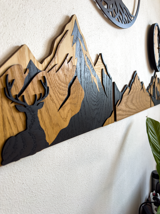 Décoration murale en chêne naturel massif – Montagnes et paysage