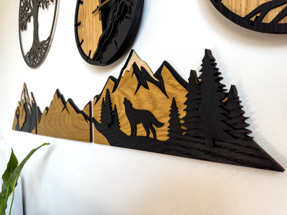 Décoration murale en chêne naturel massif – Montagnes et paysage