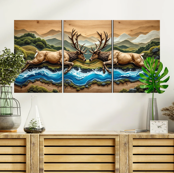 Painting - Dreiteiliges Set - Kämpfende Hirsche