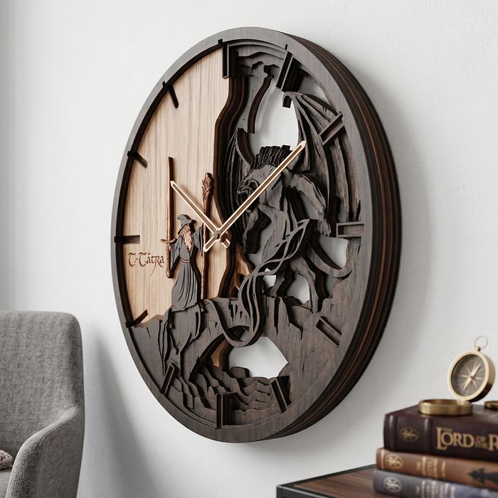 3D eikenhouten klok Gandalf vs Balrog 30cm-50cm-84cm