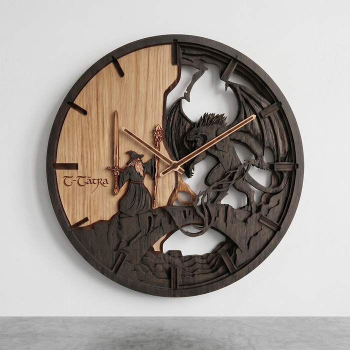 3D eikenhouten klok Gandalf vs Balrog 30cm-50cm-84cm