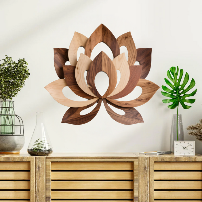 Wooden UV printed poster - Lotus flower - wooden style