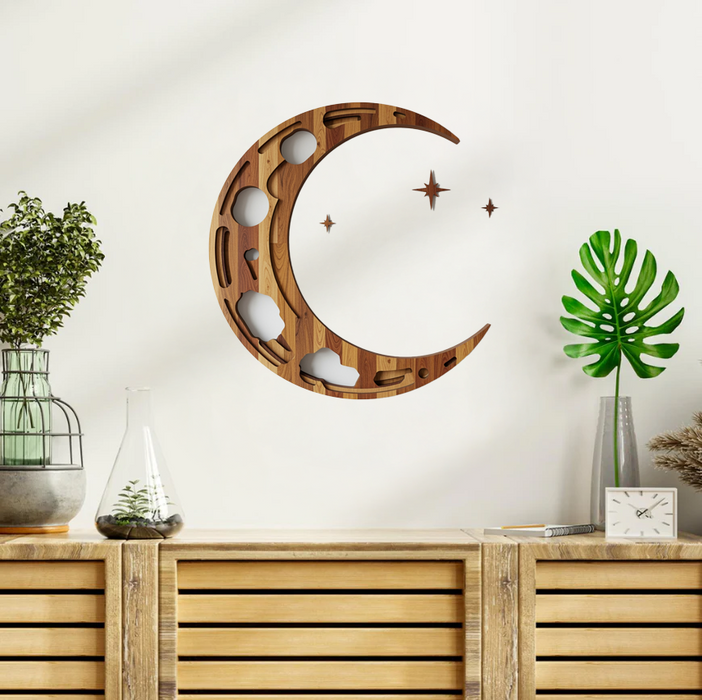 Wooden UV printed poster - Moon Rest - wooden style