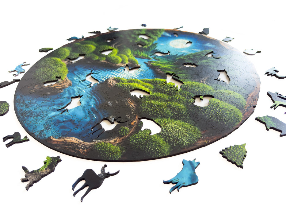 Mesačná noc - mach - drevené puzzle
