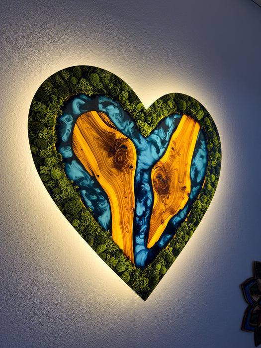 Svítící obraz mechový Heart - Blue Samba