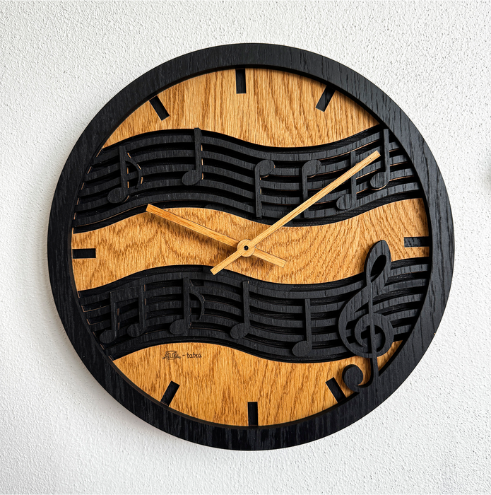 Noten – Handgefertigte 3D Eichenholz Wanduhr | 30cm | 50cm | 84cm