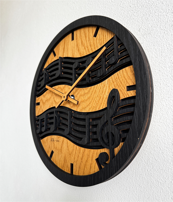 Noten – Handgefertigte 3D Eichenholz Wanduhr | 30cm | 50cm | 84cm