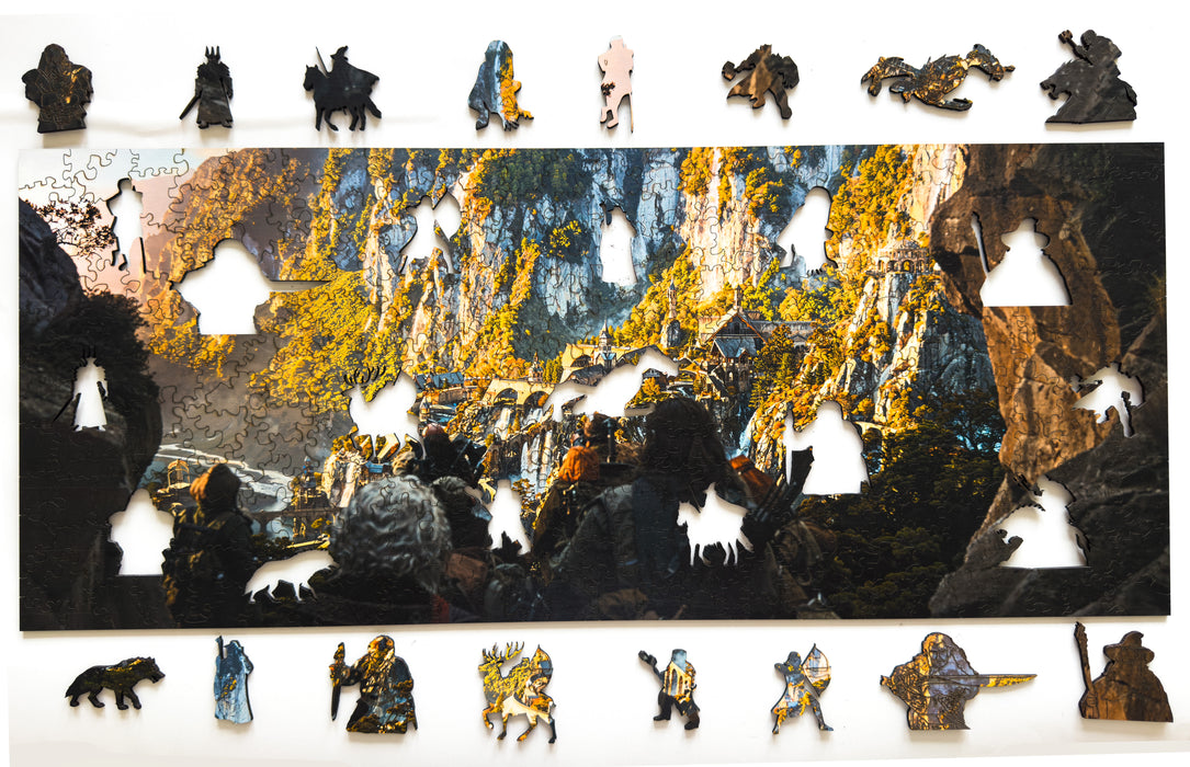 Hobbit Rivendell - svet Pána prsteňov - drevené puzzle