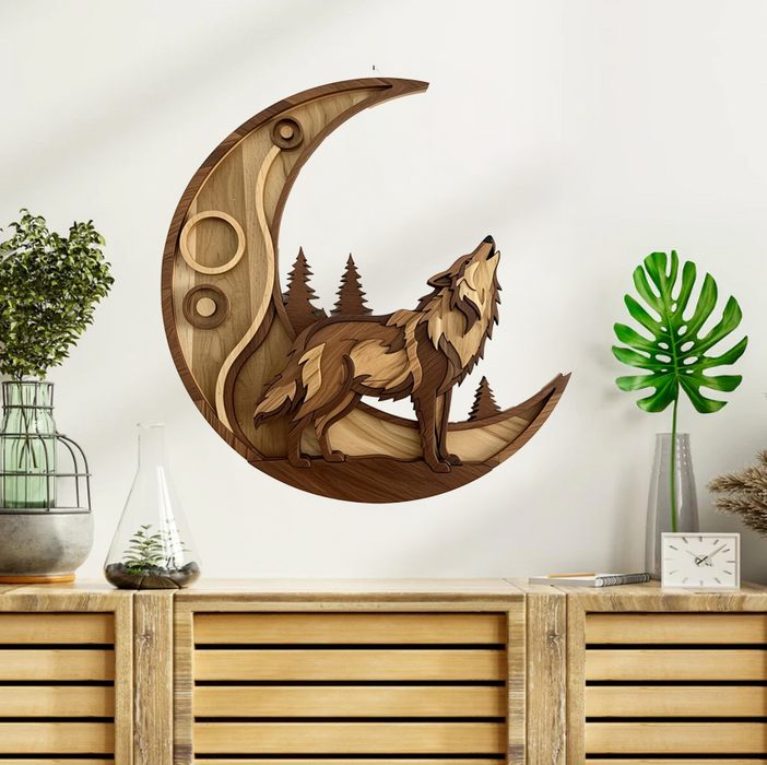 Wooden UV printed poster - Wolf song - wooden style