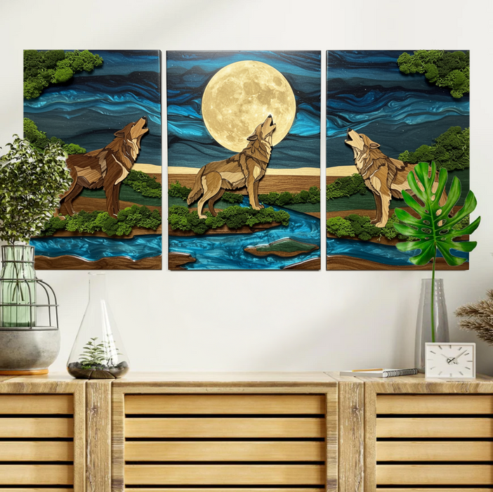 Painting - Dreiteiliges Set - Heulende Wölfe