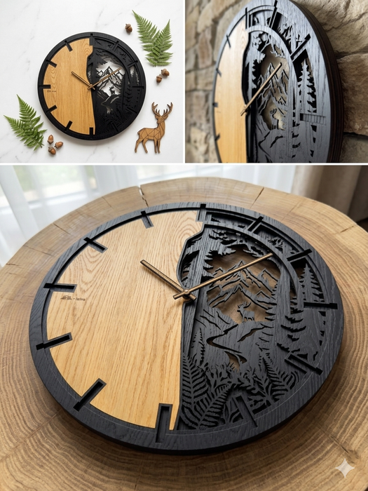 3D Dubové drevené hodiny T-Tatra Mountain 30cm-50cm-84cm