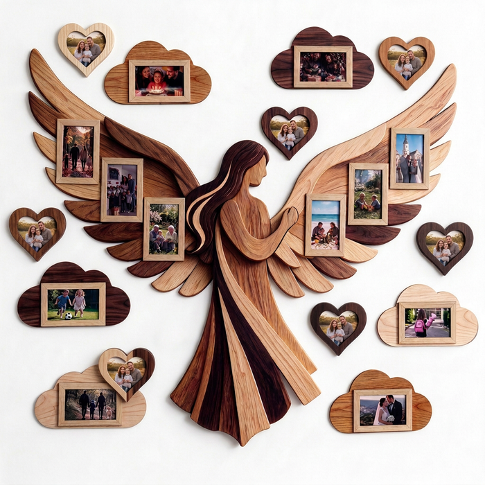 Pêle-mêle photo mural en bois - Cœurs 7 x 10x10 cm