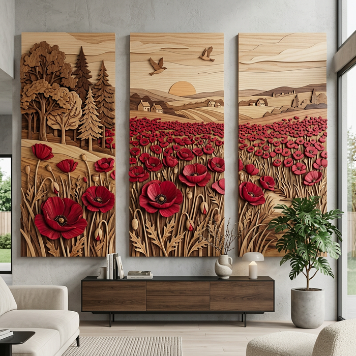 Cuadro de madera impreso UV - Tierra de flores rojas – 4