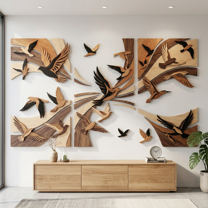 Multi-Panel Wooden Bird Wall Decor - Flock of Freedom