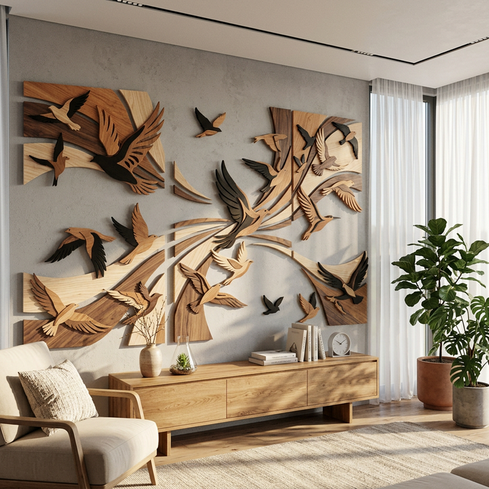 Multi-Panel Wooden Bird Wall Decor - Flock of Freedom