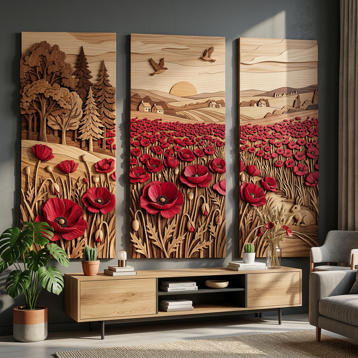Cuadro de madera impreso UV - Tierra de flores rojas – 5