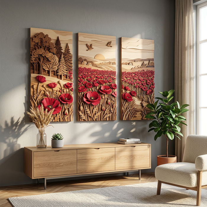 Cuadro de madera impreso UV - Tierra de flores rojas – 6