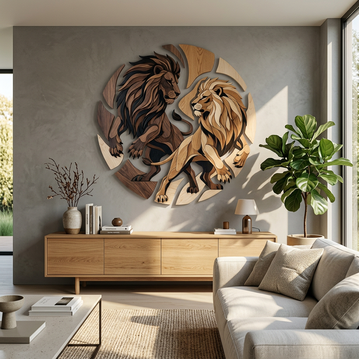 Poster en bois à impression UV - Lions