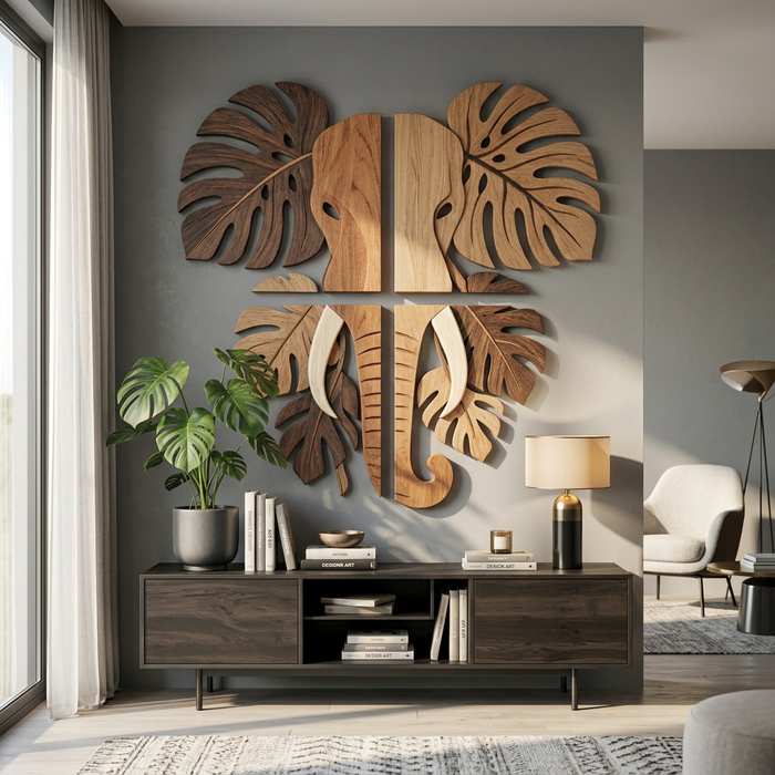 Wooden UV printed poster - Elephant and leafs – 5