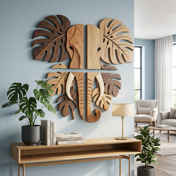 Wooden UV printed poster - Elephant and leafs – 3