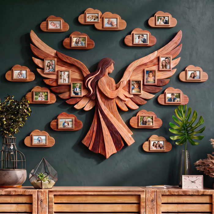 Großes Foto-Wandcollage aus Holz - Engel und Wolken
