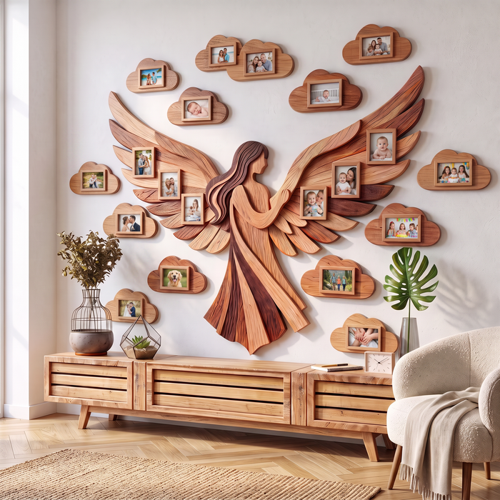 Großes Foto-Wandcollage aus Holz - Engel und Wolken