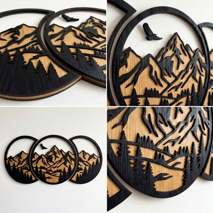 Real Nature oak wood wall decor – Mountain circles