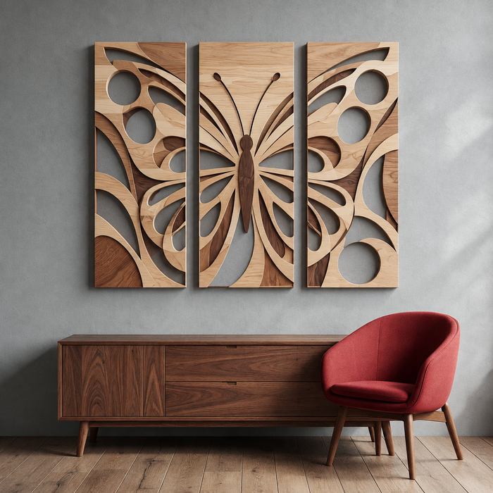 Wooden UV printed poster - Geometry panels butterfly