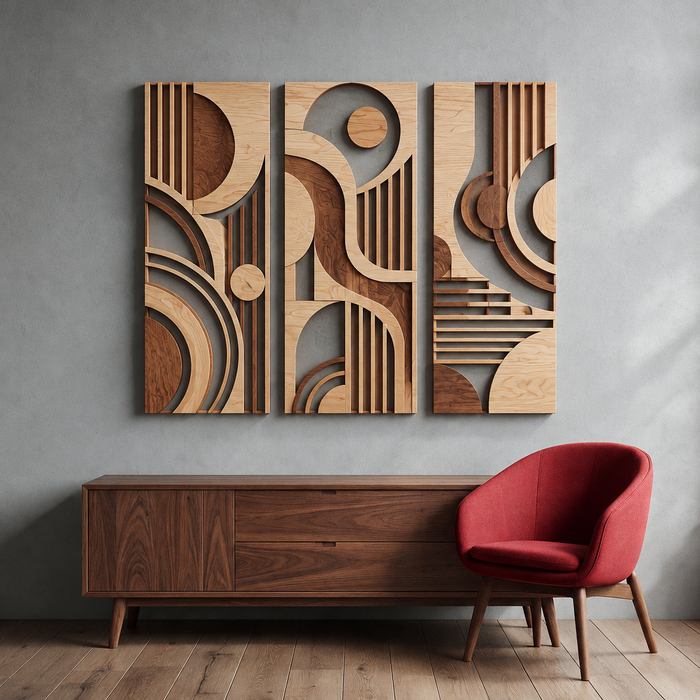 Holzbild mit UV-Druck - Geometrie-Paneele D2