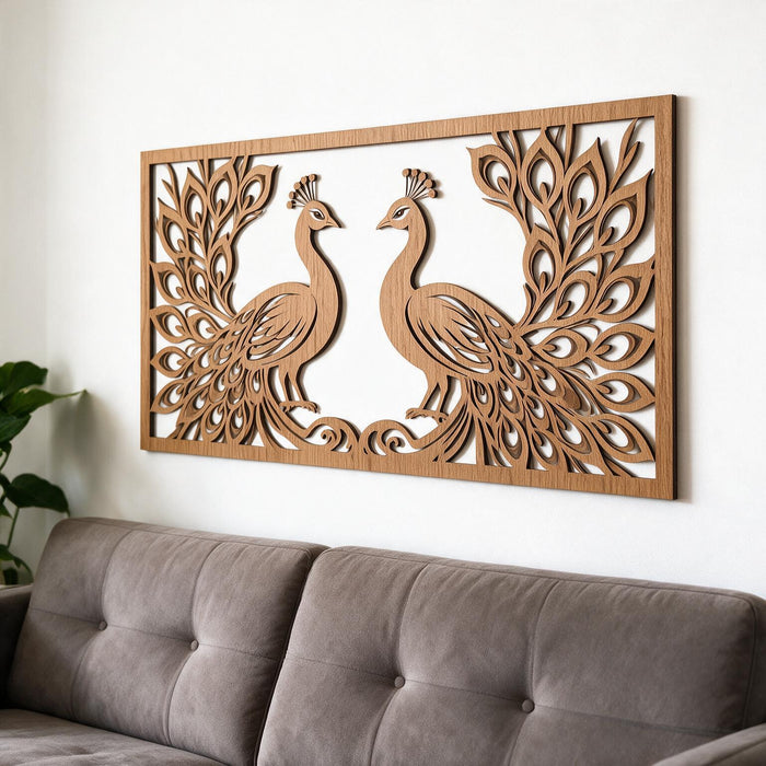 Real Nature oak wood wall decor - Peacocks